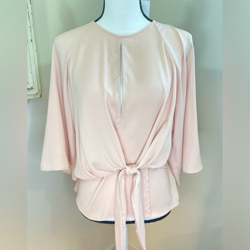 Topshop Women's Elbow Sleeve Slouchy Knot Front Blouse in Adobe Pink Size 6 nwt